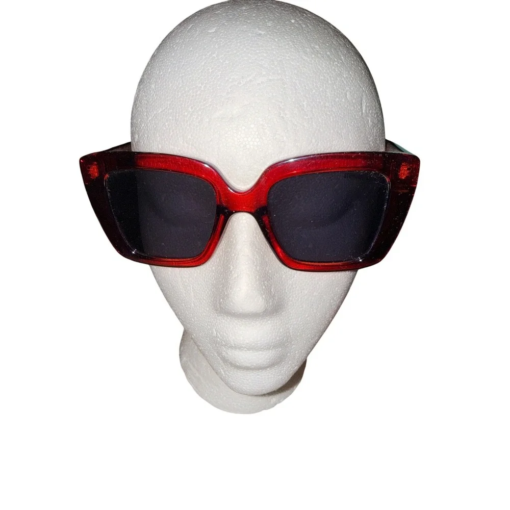 Steve Madden Red Oversized Square Sunglasses Y2K Glam Retro Statement Shades